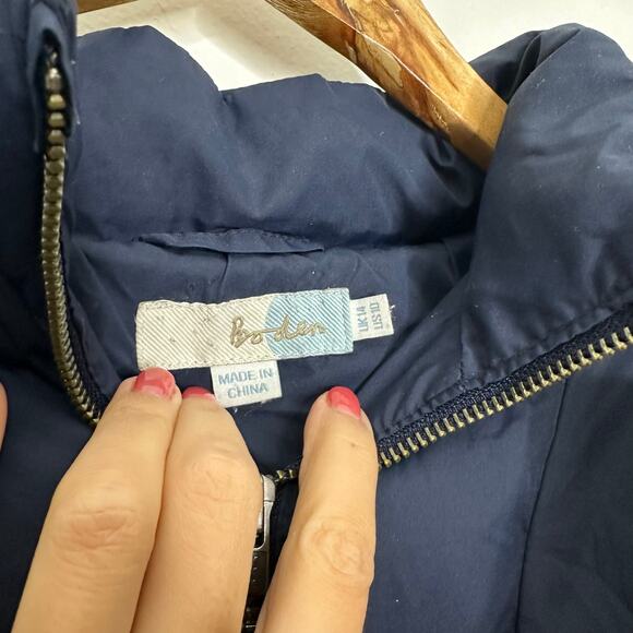 Boden Down Parka Puffer Coat 10 Women Windermere Navy Blue Long Faux Fur Hood - Picture 9 of 12